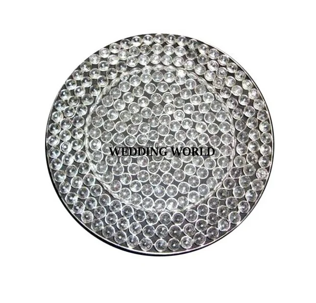 Crystal Beaded Metal Charger Plate Best Selling Tableware Wholesale Under Plate Customized Size Round Shape Metal Serving Plate