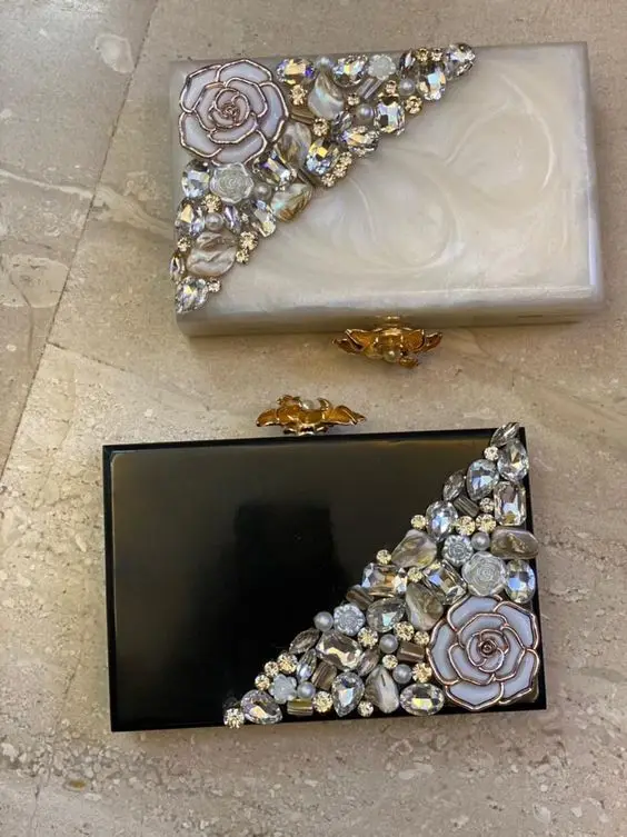 Luxury Designer Europe & America Hot Sale Ladies Party Handbag Resin Wedding Clutch Purse Bag Elegant Resin Chain Handle Bag