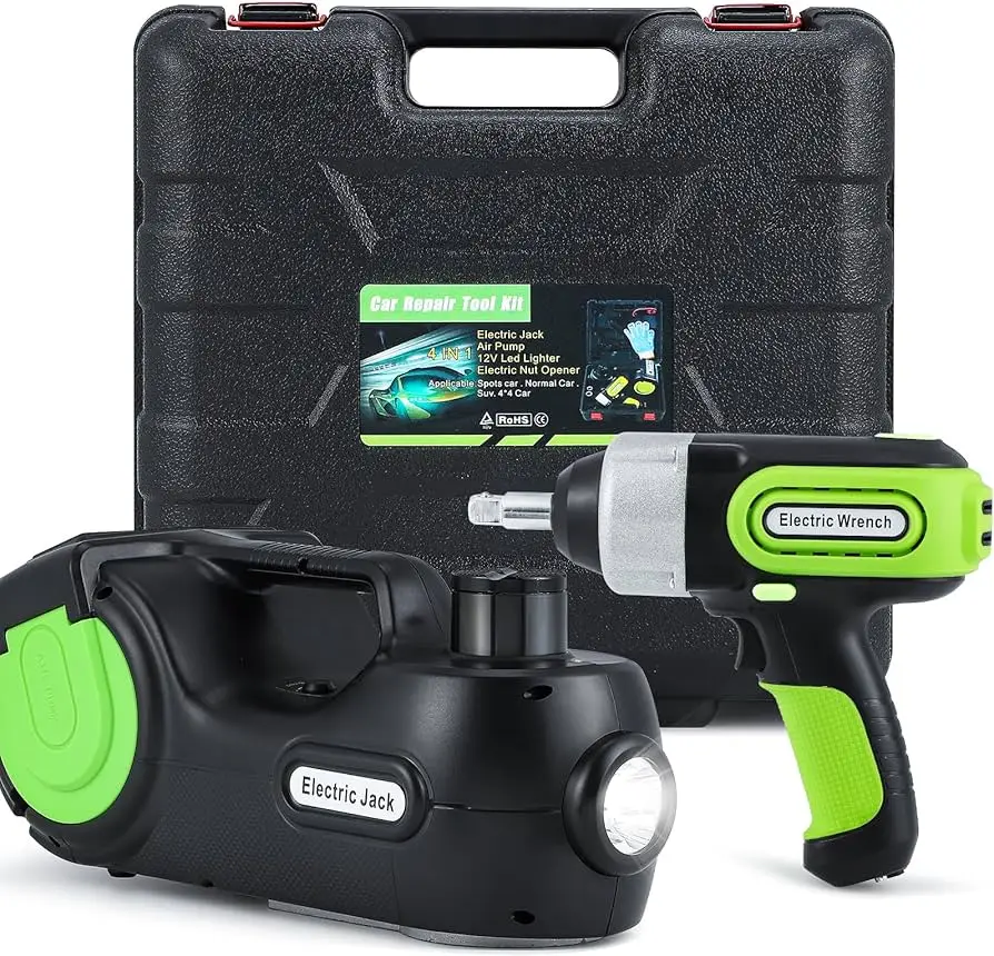 New 5 Ton Electric Hydraulic Car Jack with Impact Wrench 12V Digital Display 6.1-20.9 Inch Span