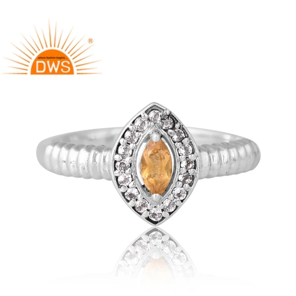 Latest Selling Sterling Silver Palladium Plated Natural Citrine & White Topaz Gemstone Ring Custom Jewelry Manufacturer