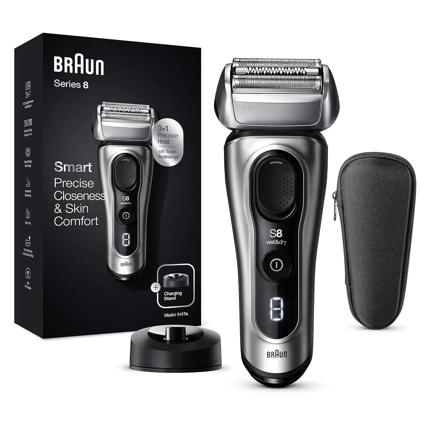 Braun Series 8 8417s Electric Razor for Men Galvano Silver Foil Shaver With Precision Beard Trimmer