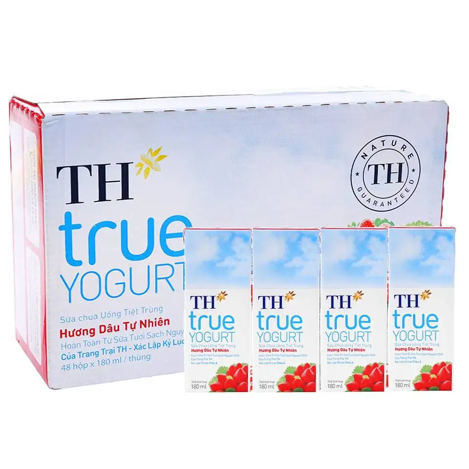 Good For Digestion Natural Strawberry UHT Drinking Yogurt TH True YOGURT Custom Orders Origin From Vietnam - 180ml
