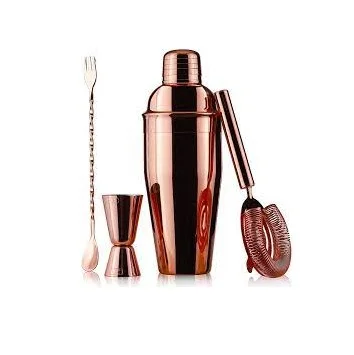 Cocktail Shaker Set Bartender Kit 4-Piece Bar Kit with Shaker Mixing Spoon Liquor Pourers Strainer Professional Bar Mixology Set