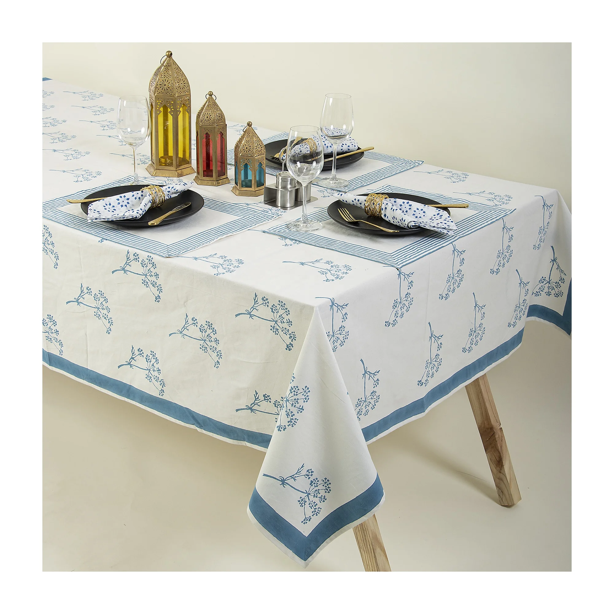 Оптовая продажа чехол для стола небесно-голубого цвета с цветочным принтом банкетов индийская скатерть в богемном стиле расшитая детская кроватка