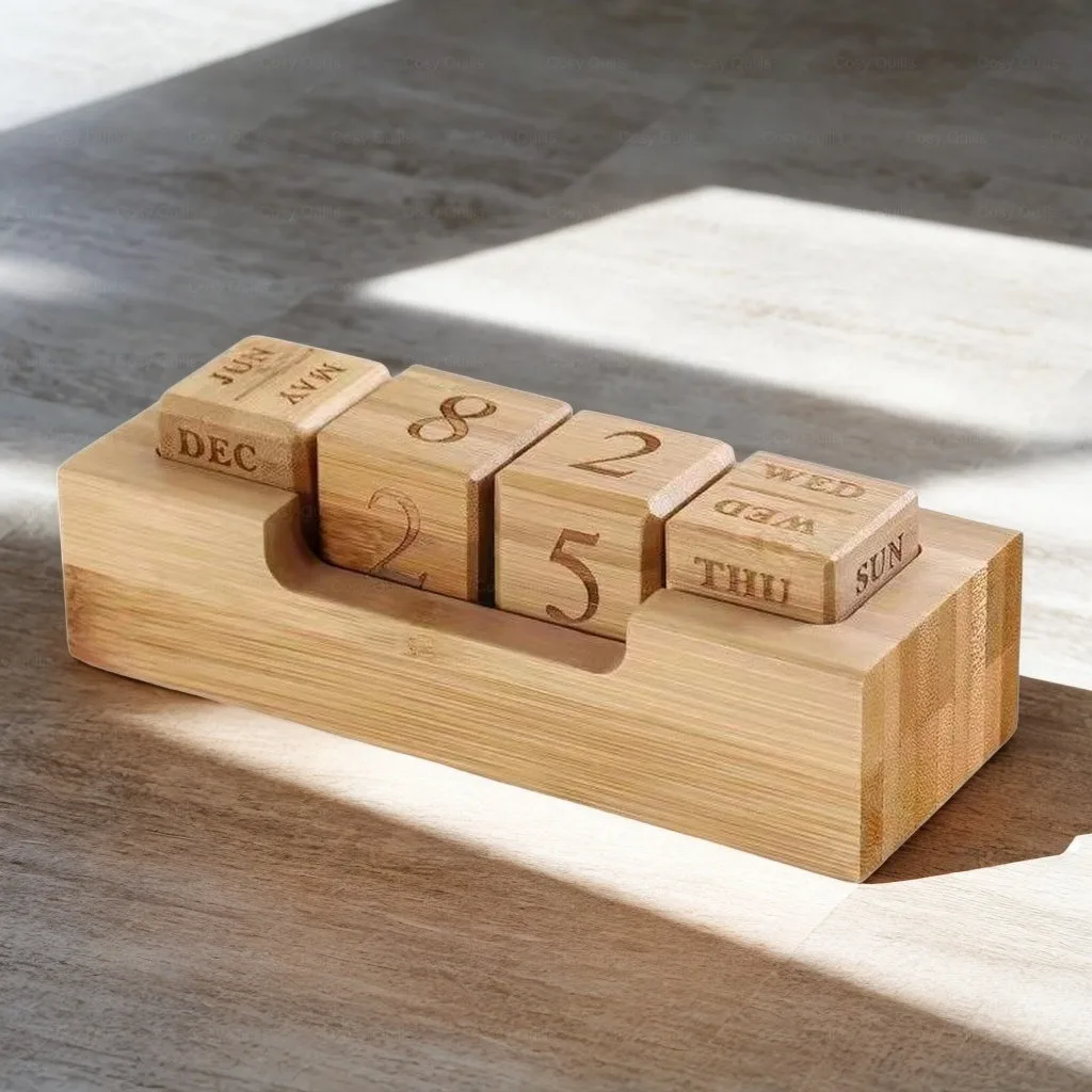 Vintage wooden calendar block custom 365 day cube calendars display for home office desk accessories