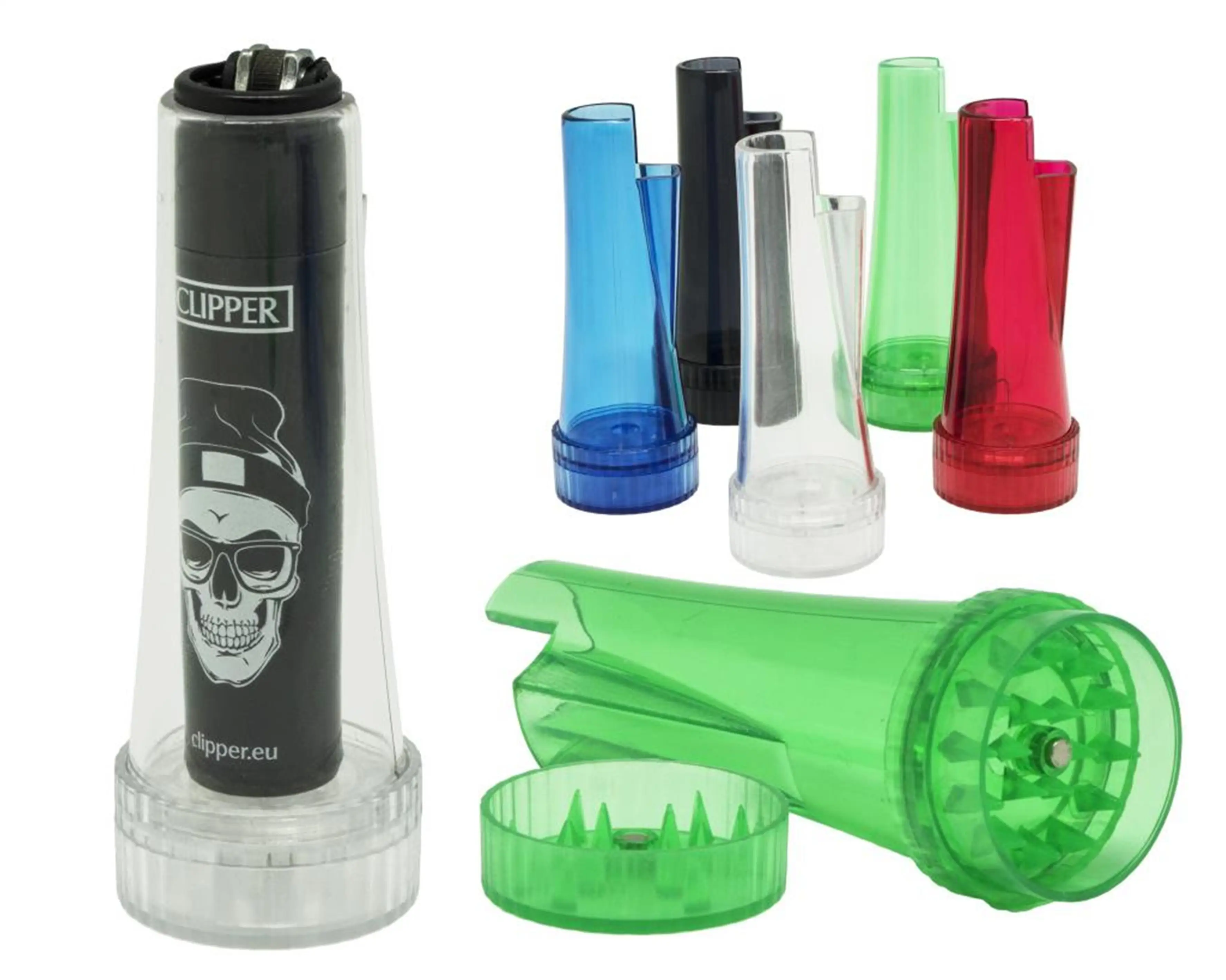 Clipper Sleeve Grinder | with Detachable Herb Crusher 30mm 2-Part | Polycarbonate Clipper Lighter Case