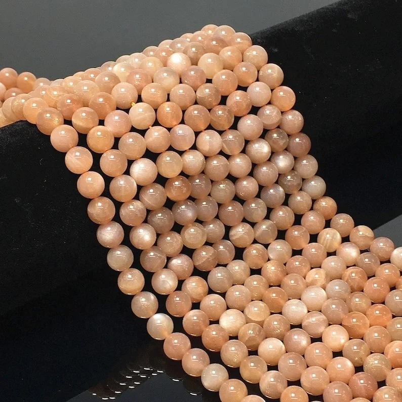 Factory Price Natural Peach Moonstone Stone Round 8mm Beads Line For Making Jewellery (48 Beads line)
