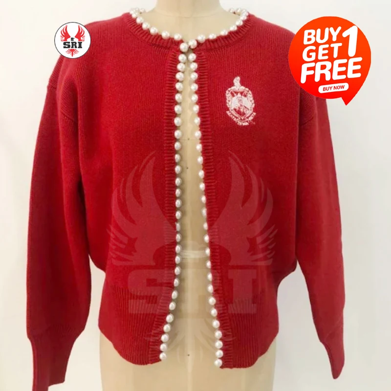 Delta Soror Embroidery Women Acrylic Cardigans | Sorority Embroidered Ladies Custom Style Cardigan Sweater