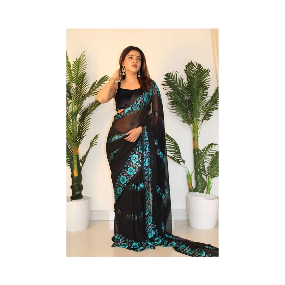 Indian And Pakistani Style Fancy Floral Print Georgette Sari With Blouse Pieces For Daily Wear Saree For Women