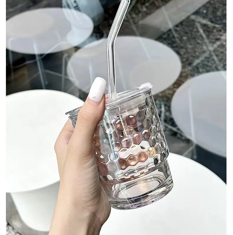 High value with lid laser colorful glass straw cup net red bamboo festival cup glazed glass