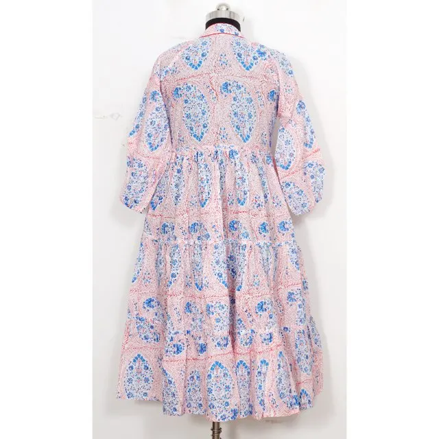 Indian Wedding Cotton Dress Hand Block Printed Dress Long Cotton Top For Women  Hand Block Printed Dress Gift for Her