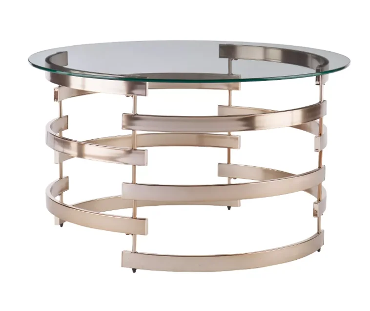 New Arrival Solid Glass Top and Natural Finish Strong Metal Base Coffee Table Round Flat Top Table for Home Hotel Restaurant