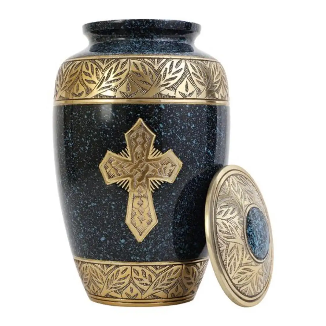 Trendy Brass Cross Cremation Urn With LID Hand Engrave Design Funeral Quality Wholesale Cremation Urn For Adults Coffin Supply