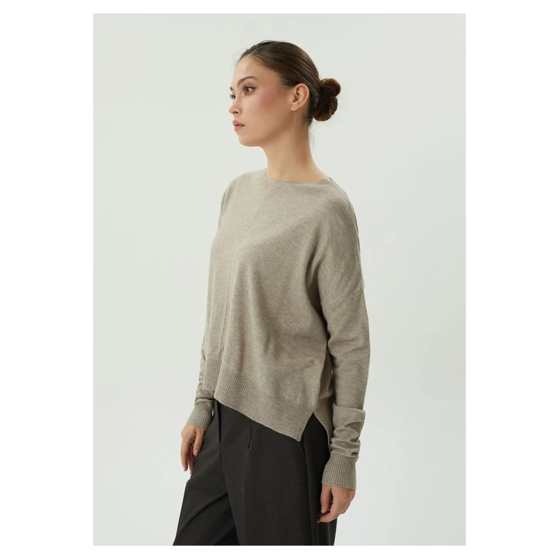 Oversize Soft Textured Crew Neck Knitwear Sweater