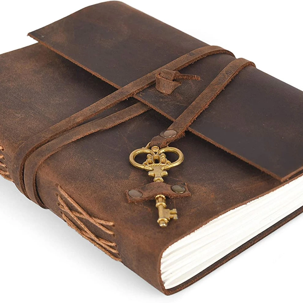 Leather Journal Travel Diary Handmade Vintage Bound Notebook For Men & Women Antique Key Genuine Buffalo Leather