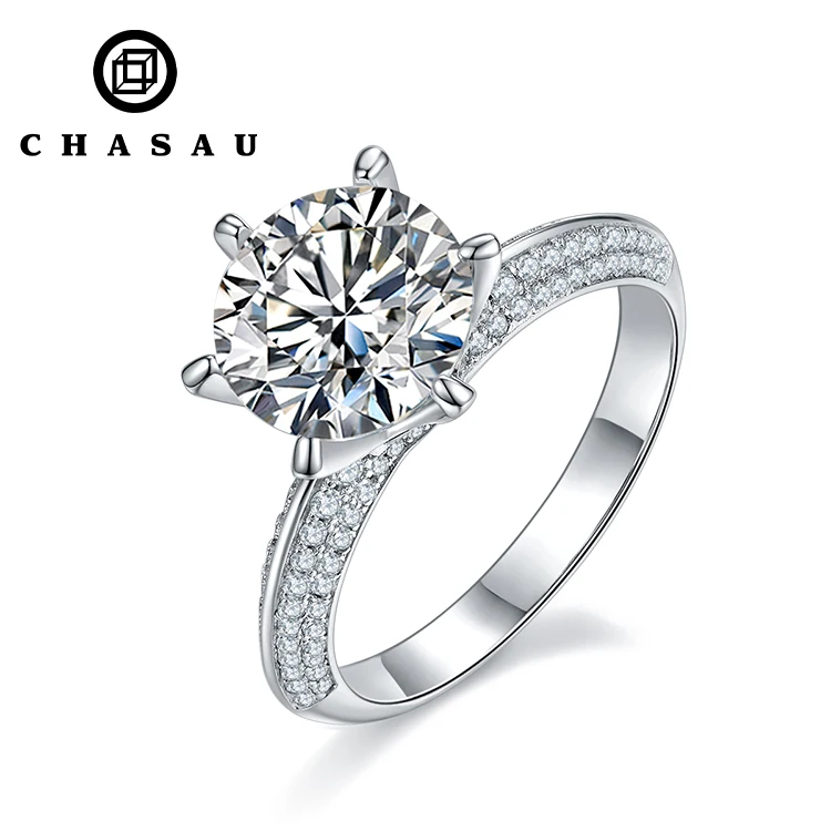 High Quality Fashion Women Luxury Fine Jewelry 3ct 3.0ct 3 Carat 9mm Moissanite S925 Sterling Silver Wedding Engagement Rings