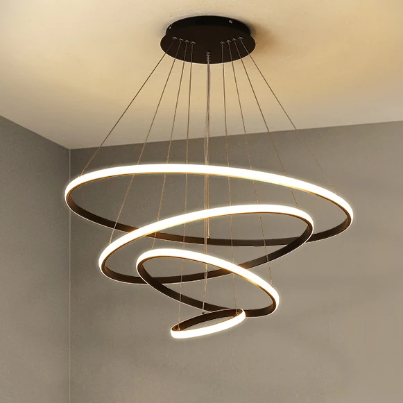 lustre Led Adjustable 3 4 5 Circle Crystal Modern Ceiling Lighting Fixture 3 Color Dimmable Pendant Chandelier for Dining Room