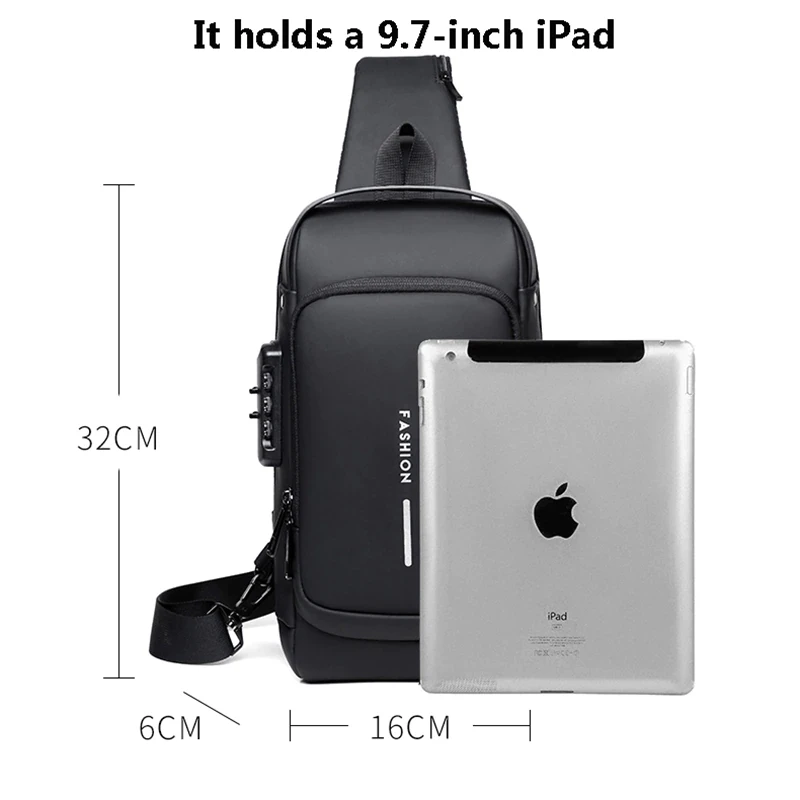 Waterproof USB chest bags for men crossbody Anti-Theft Fashion Designer simple chest sling bag bolso para hombre