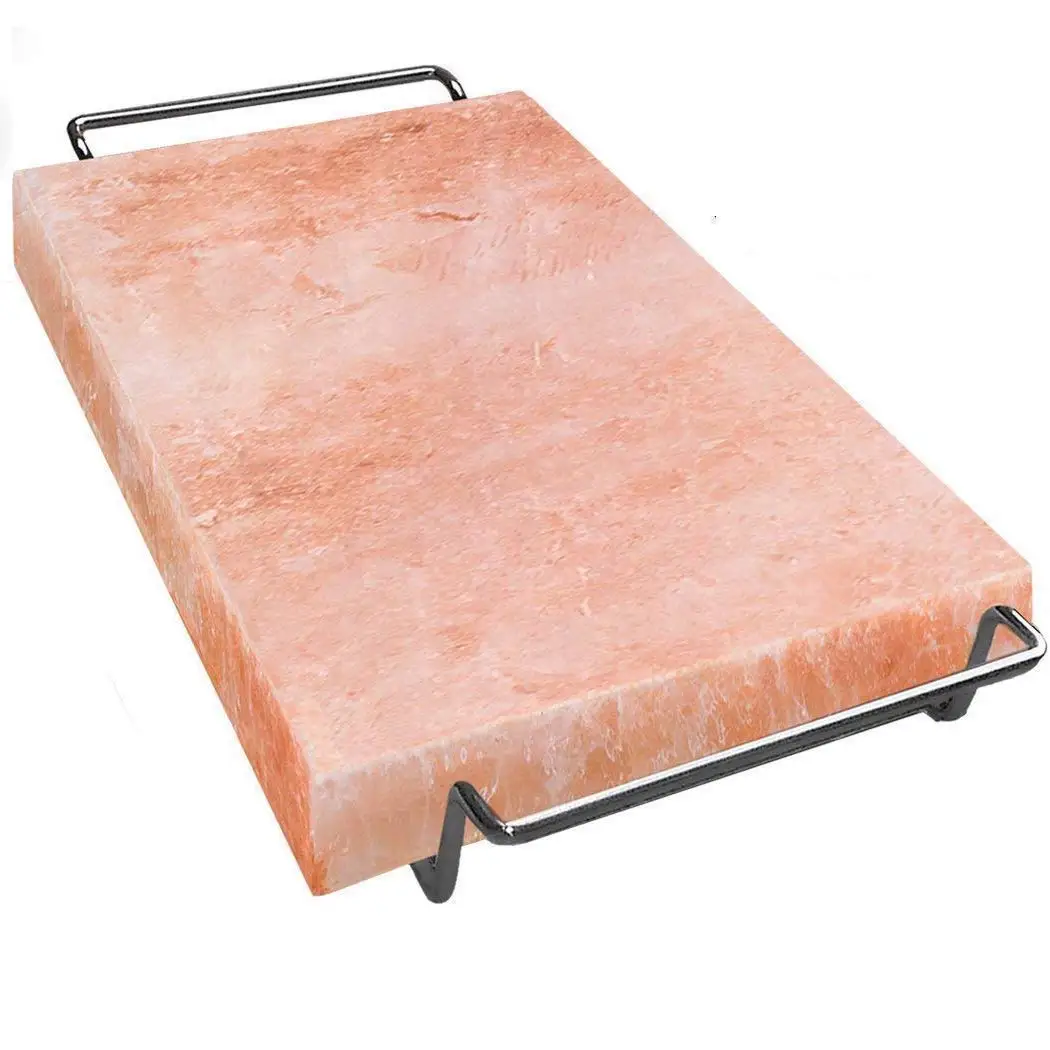 Finest Organic Quality Himalayan Pink Salt Cooking Slab 8 x 8 x 1.5 inches With Premium Quality Stainless Steel Holder