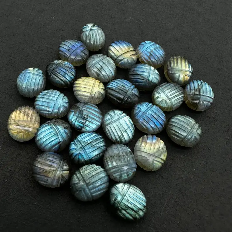 Flashy Labradorite Stone Carved Scarab Shape Drilled Gemstone Briolette Beads For Jewelry Making Miniature Carvings Charms Bulk