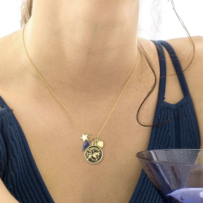 Custom Initial Disc Necklaces Gold Plated Heart Star Zodiac Coin Pendant Necklace Round Horoscope Zodiac Necklace