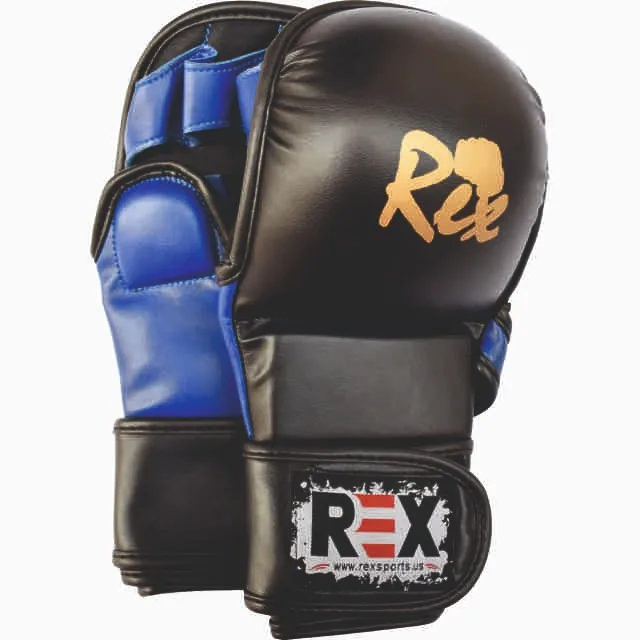 REX Gel Padded Black MMA Grappling Gloves PU Leather Shooter Model USA Knockout Gloves for Strength Training MMA Sparring Glove