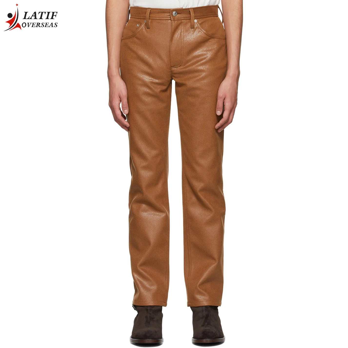 Wholesale New Men Leather Pants Superior Elastic Male Fashion Motorcycle Faux Leather Pants