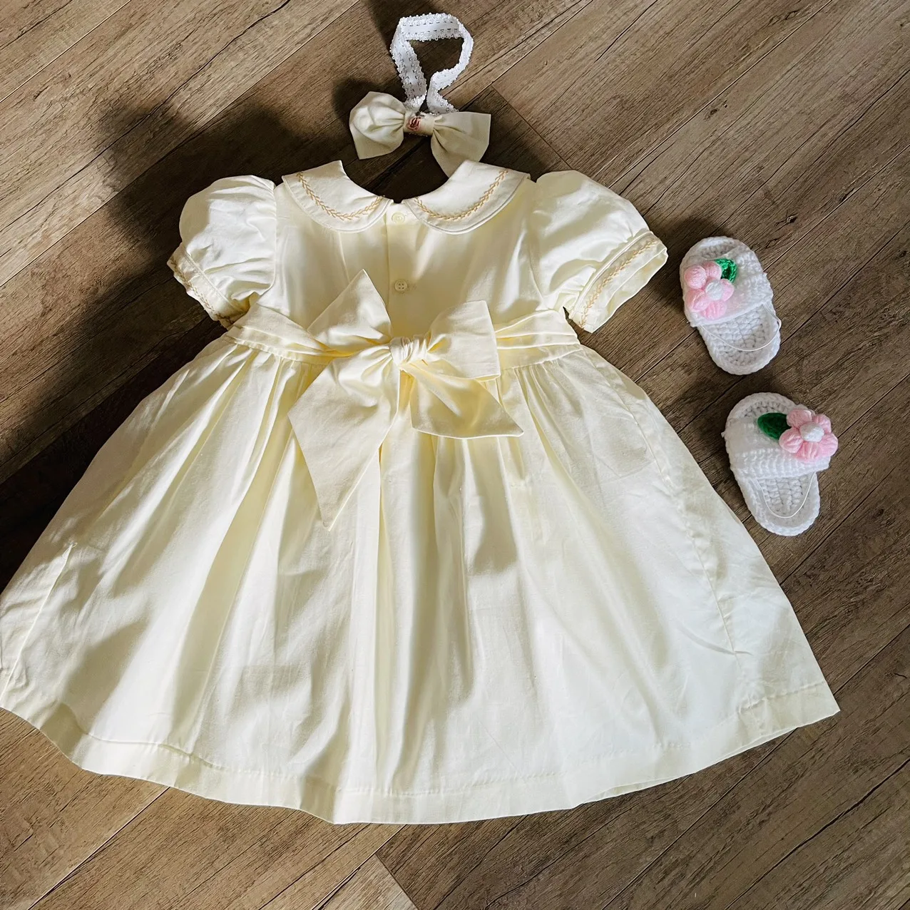 Girls dress smocked children clothing for baby girl size from 3M to 10T black blue cream color princess style customize