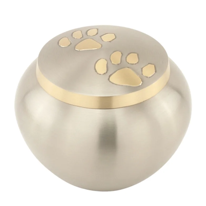 Brass Silver Pet Urn  Memorial Metal Cremation  for Dog and Cat Ashes Paw Print Hand Carved Urn for Pets Medium Pewter Urns