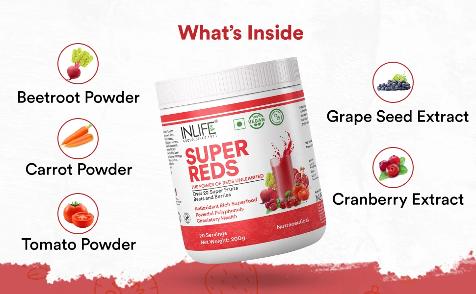 Super Reds  - 200g Powder with Antioxidants From 20 Superfoods, Fruits, Beets & Berries at Low Cost