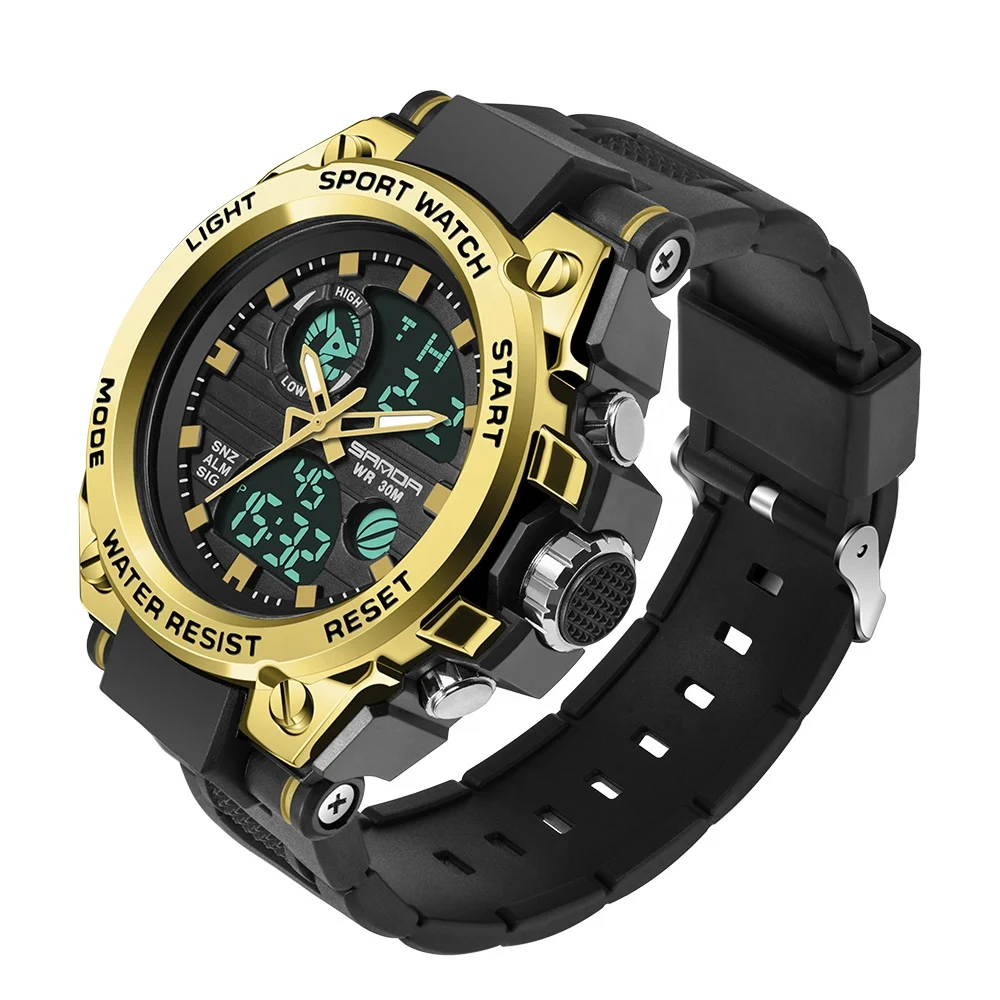 Green Light Black Rubber Strap Digital Watches Quartz Movement Waterproof Sport Men Grade Big Smart Watch