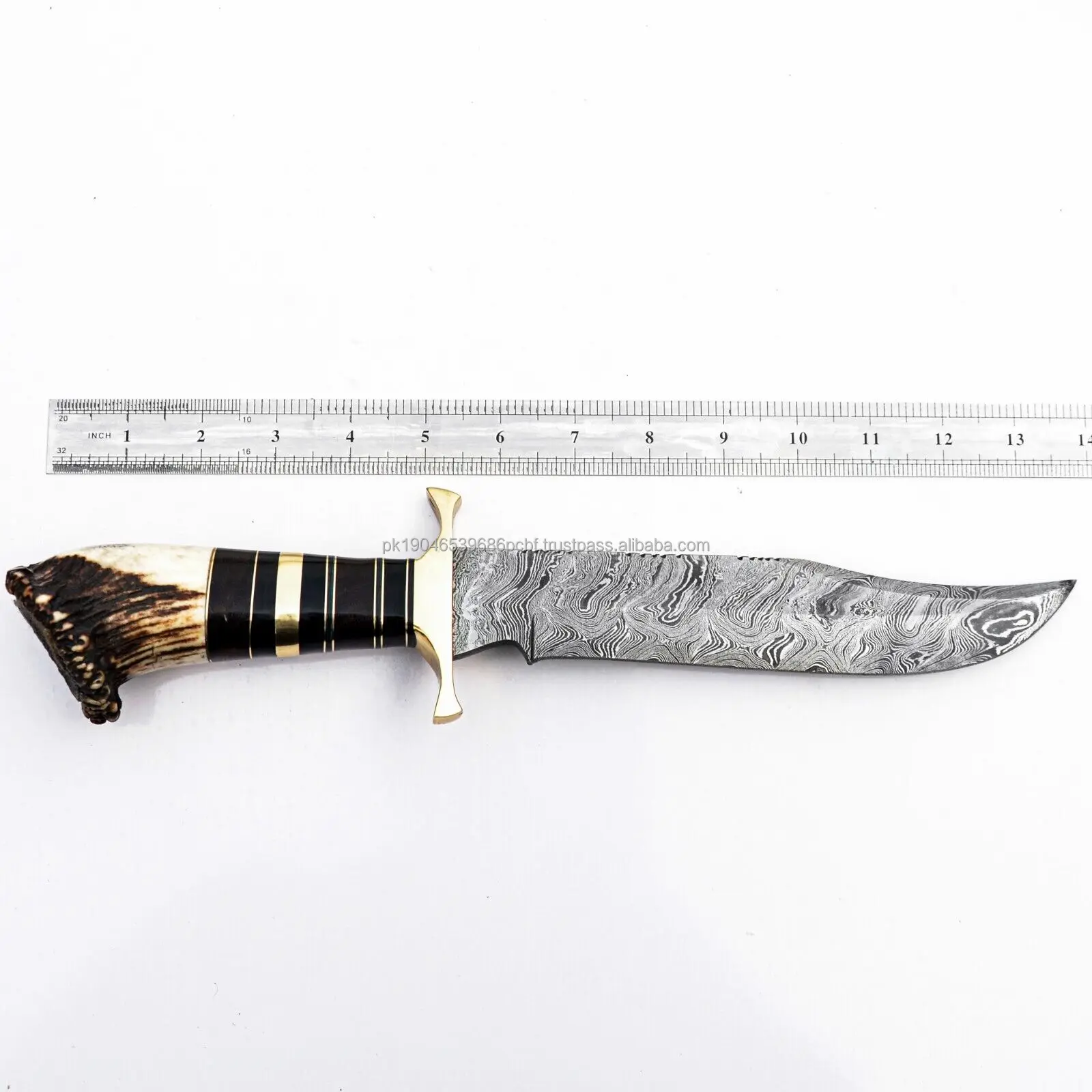 Real Damascus Steel Heavy Duty Hunting Survival Knife Deer Antler Crown Handle Outdoor Tactical Camping Knife OEM Customizable