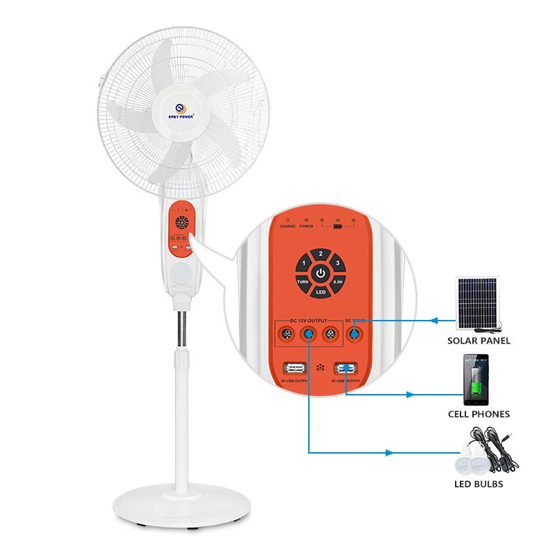 Factory made 16 inch rechargeable standing design multi-function solar fan with manufacturer price