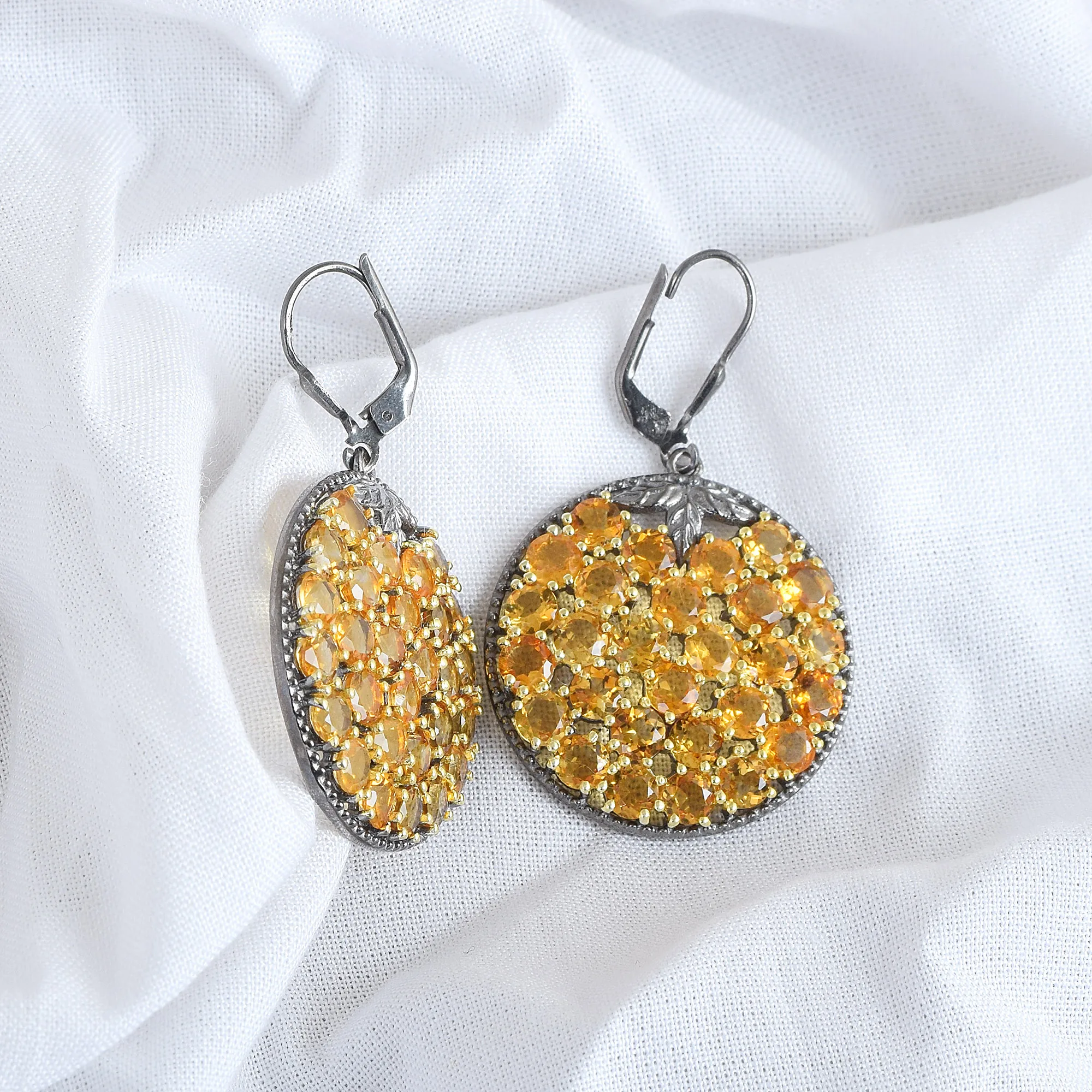 Оптовая Продажа 925 стерлингового серебра натуральный желтый цитрин камень круглые серьги с крюком лучшие продажи хорошим рекламным Коренастый ювелирных украшений