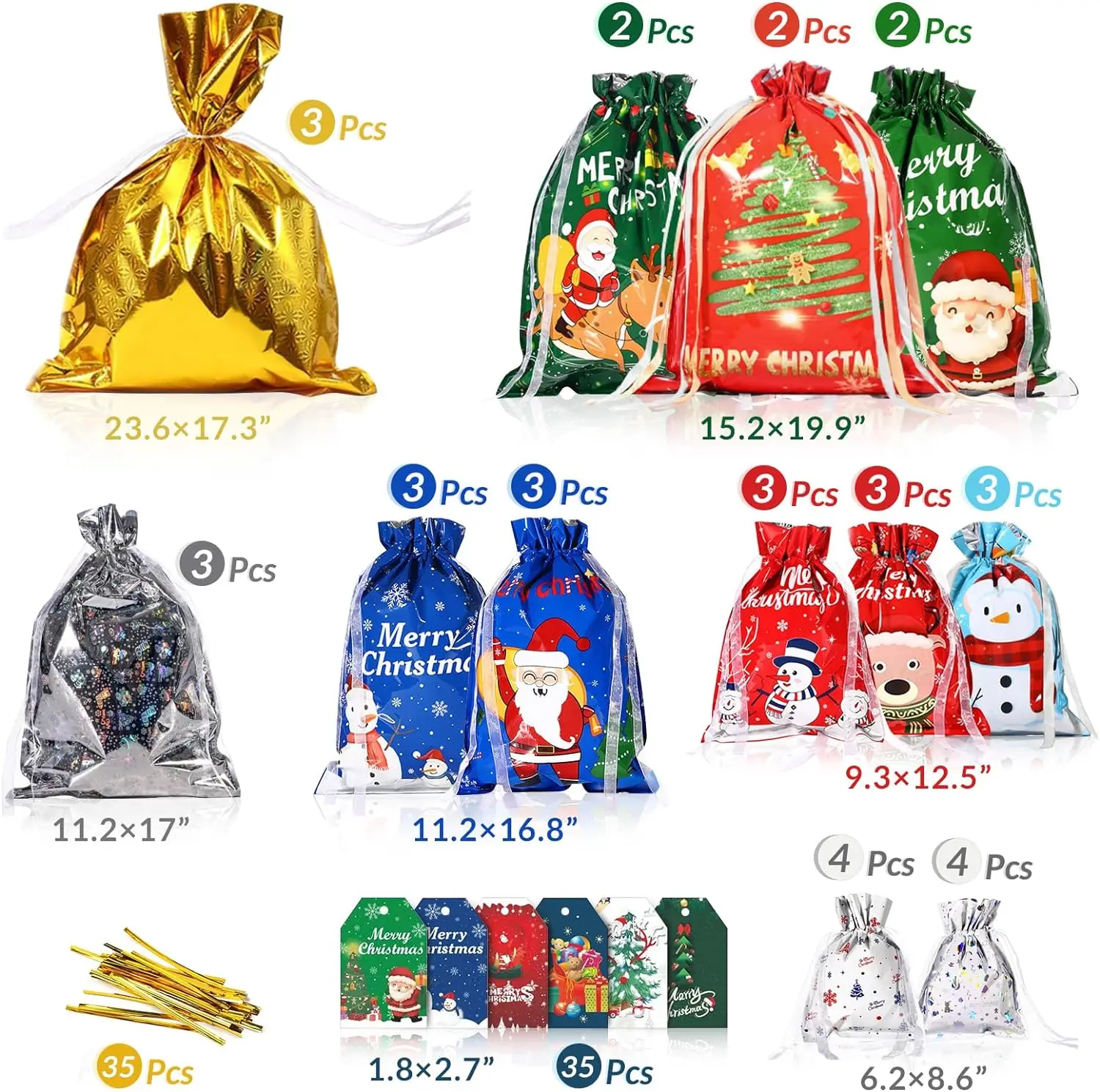 Ready To Ship Drawstring Gift Bag Recyclable Candy Bag for Kids Snowflake Christmas Gift Bag for Packing