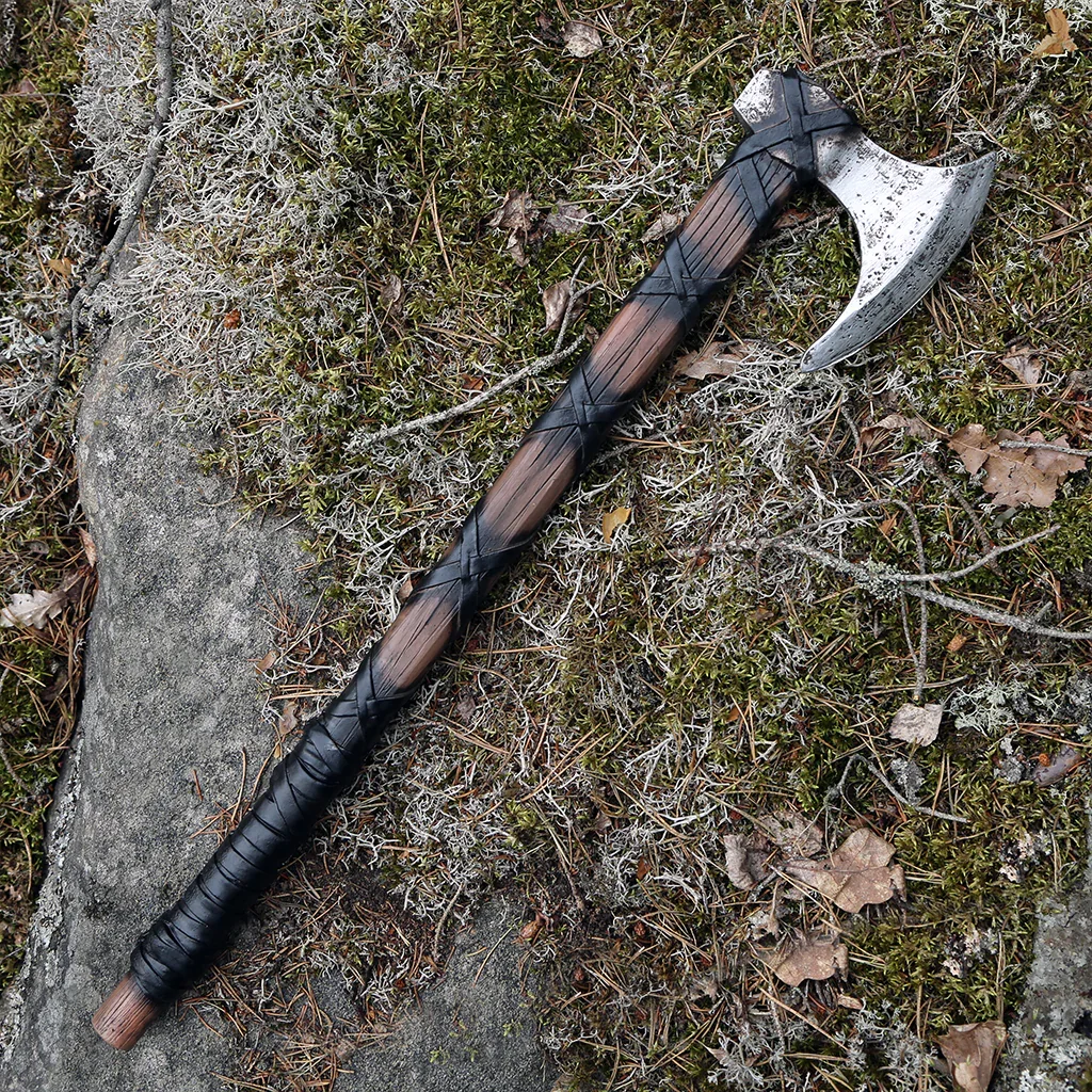 High Quality Custom Hand Forged Carbon Steel Viking axe Craftsmanship with leather sheath Camping axe