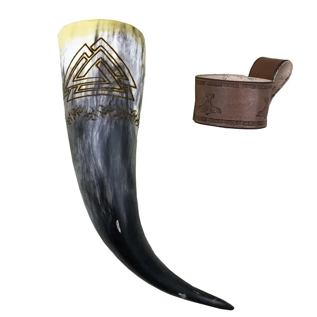 buffalo viking horn for Export Quality Handmade Viking Horn With Lather Cape for Kitchen & Tabletop top quality