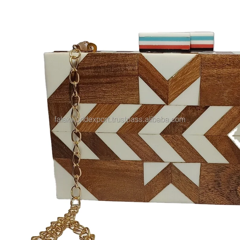 Woman Wooden Fancy Clutch Bag High Quality And Unique Design  for Womens Wedding Clutch Handbag Resin From India