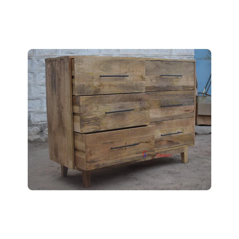 High Quality Custom Wooden 6 Drawer Chest Cabinet Carved Mango Wood Furniture Indoor Modern Wood Furniture