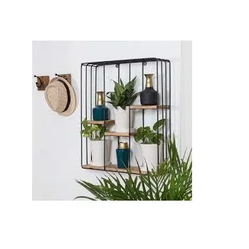 Decorative Black Metal Wall Ledge Wall Mounted Floating Shelves with Photo Cards Clips Home Decor