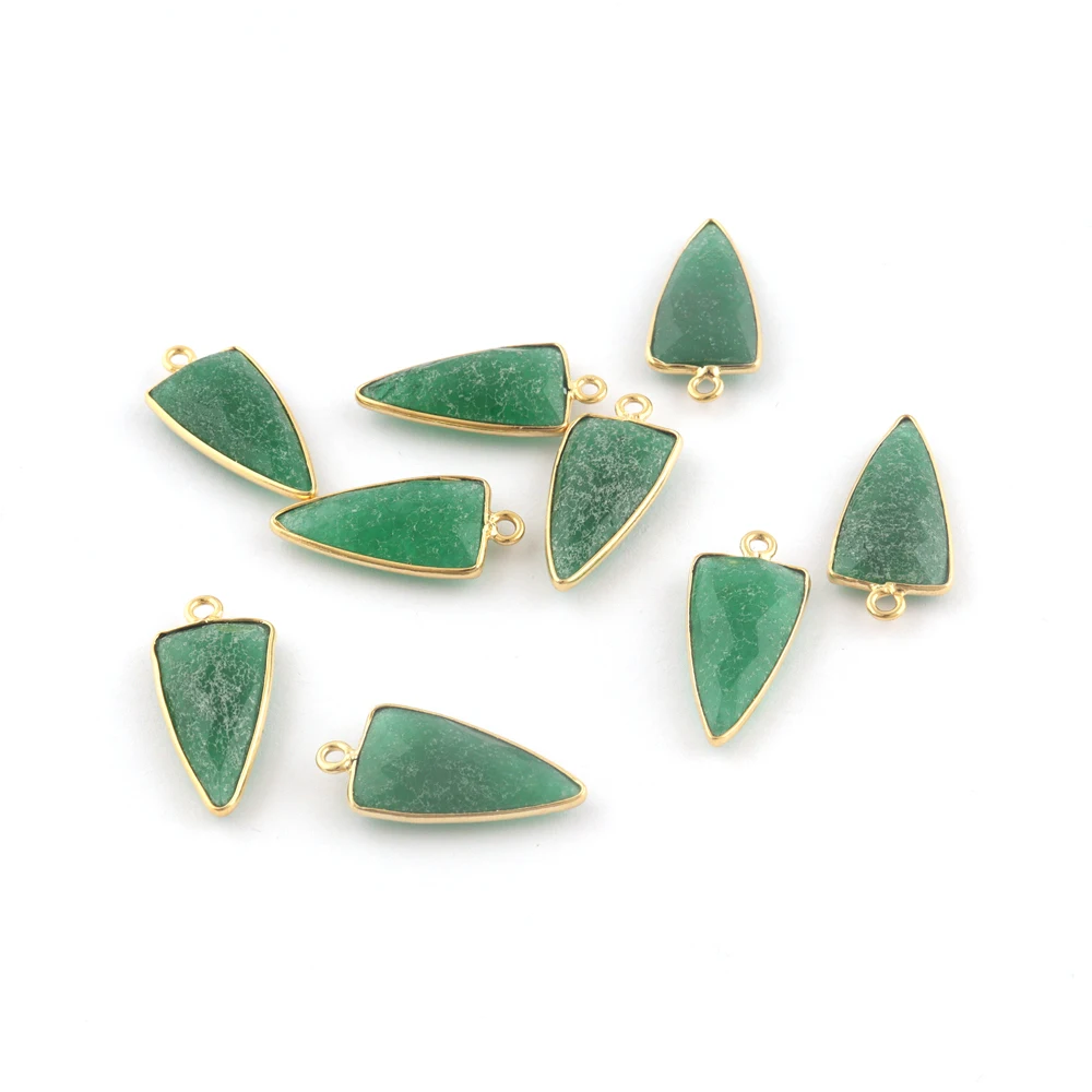 Premium quality charms dark green jade trillion shape diy connector 18k gold plated single bail bezel setting making connector