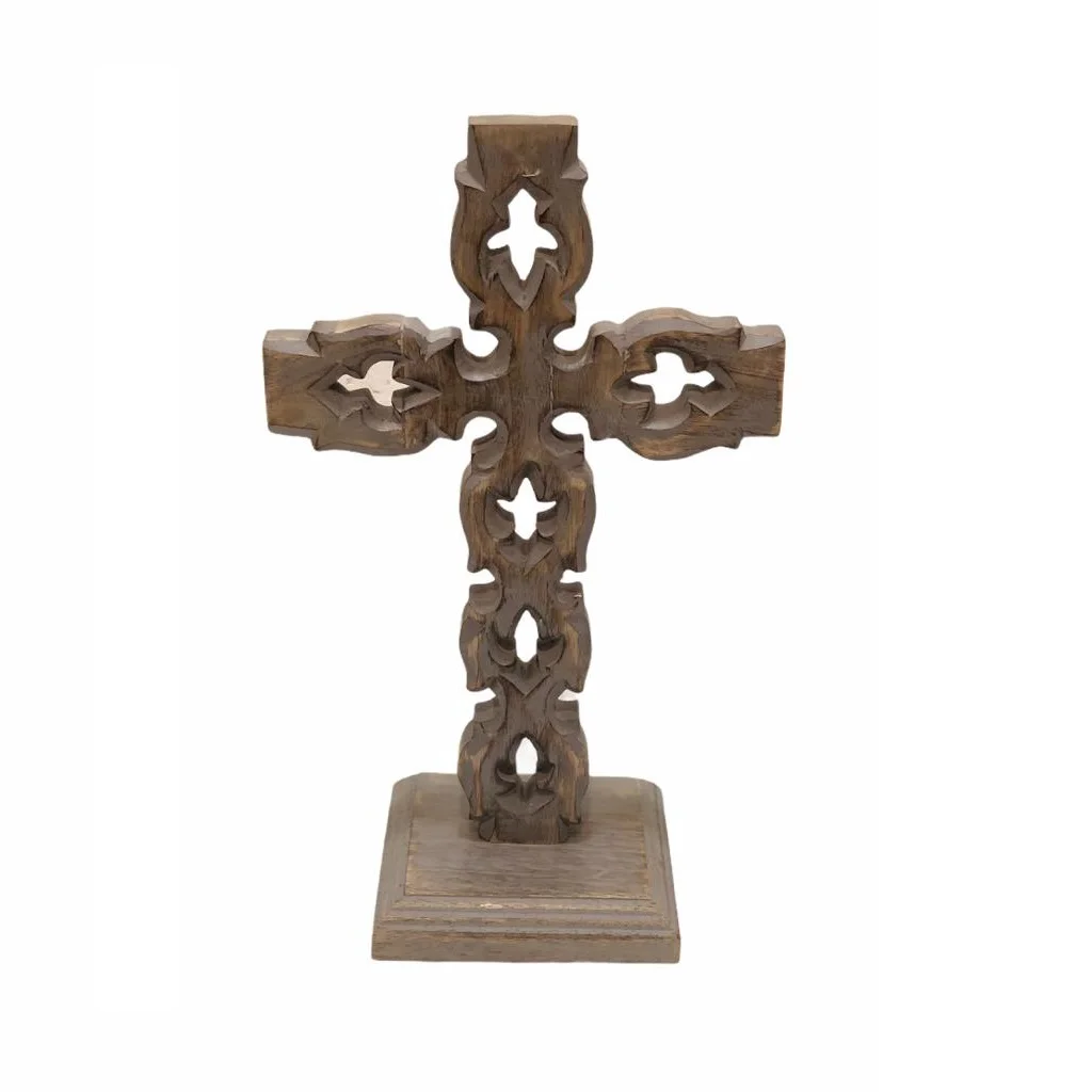 Customized Crucifix Wall Cross with Serenity Prayer natural mango Wooden Cross Rustic Decor for Home decorative Wood Cross