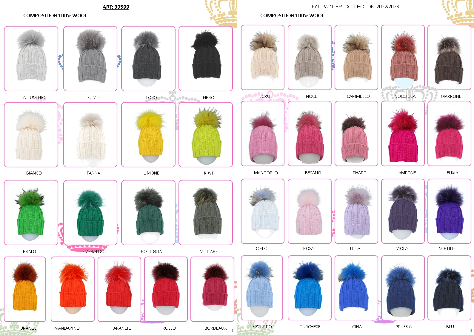 Best Supplier Made in italy Knitted White Beanies Hats With Finnraccon Fur Pompon For Winter Holiday