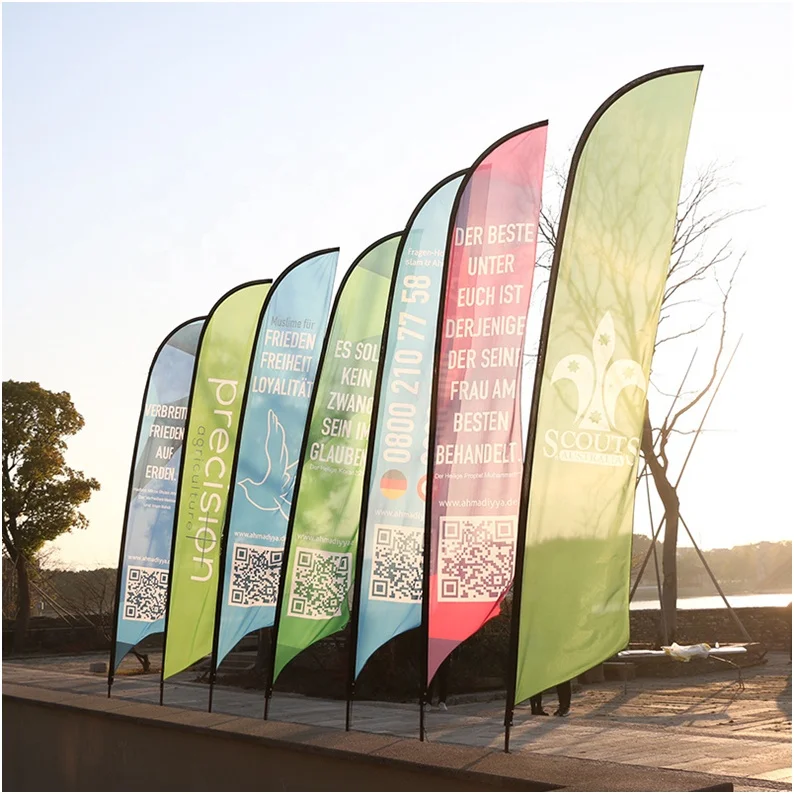 Straight feather flag banners pole custom advertising base sale sign kit stand beach flag