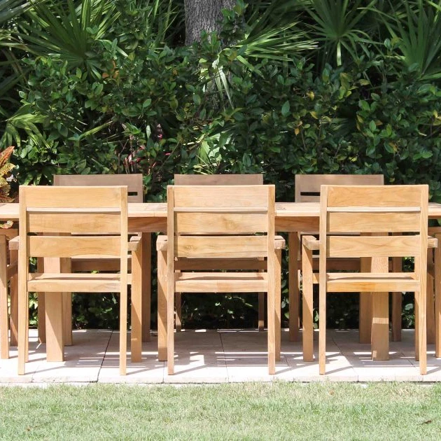 Factory Garden Extension Dining Table with Stacking Chair Solid Teak Wood Material Outdoor Dining Furniture Set