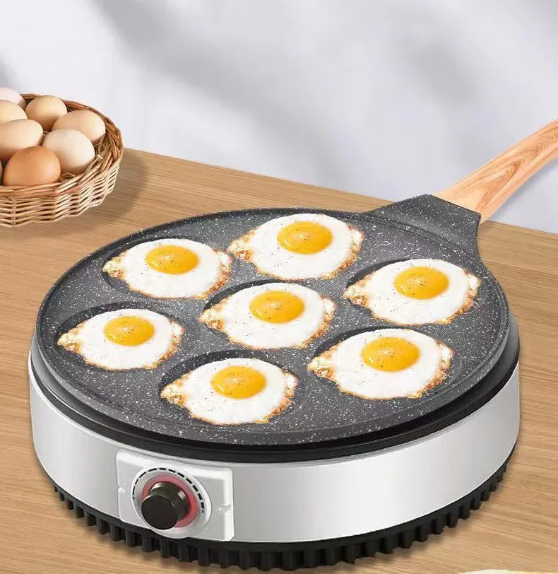 7 Cups circle Non Stick Pancake Pan Egg Pancakes Cooking Pans Waffle Maker Frying Pan With Wooden Handle