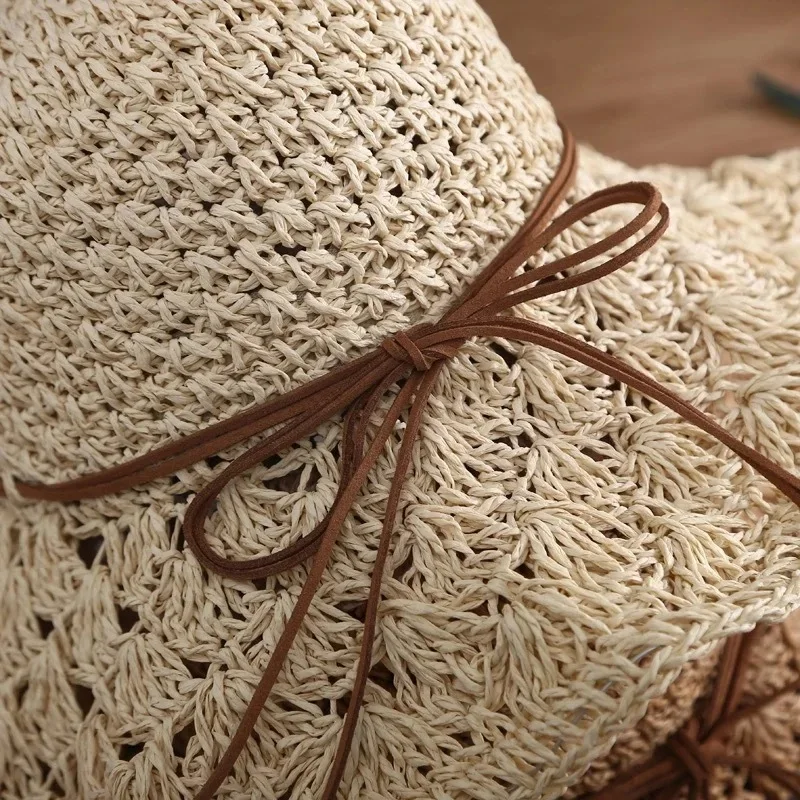 Wholesale Summer Raffia Paper Beach Hats Foldable Fedora Floppy Panama Straw Hat Plain Printed Patterns Travel Sports Casual Use