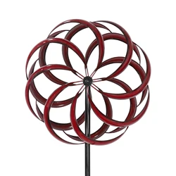 360 Degrees Red Blade Outdoor Windmill Metal Yard Art Spinners Metal Kinetic Wind Spinner
