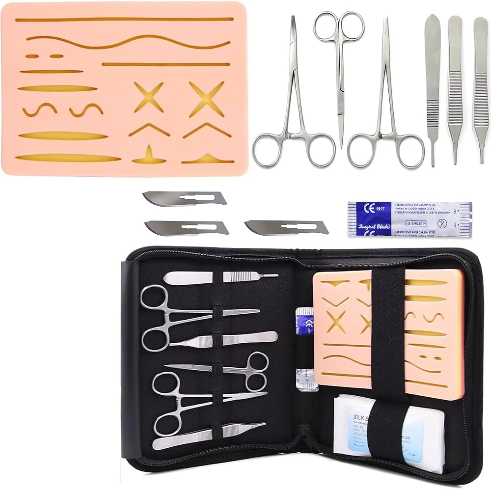 Silicone Suture Pad With Pre-Cut Wounds And Suture Tools / Suture Practice Kit for Students Including Silicone Pads