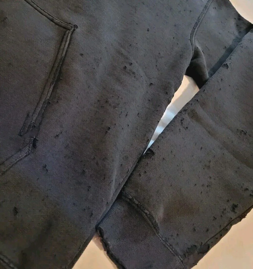 Solid Color Distress Pullover Hoodie Unisex New Design Distress Custom Embroidery Or Chenille Distressed Hoodie